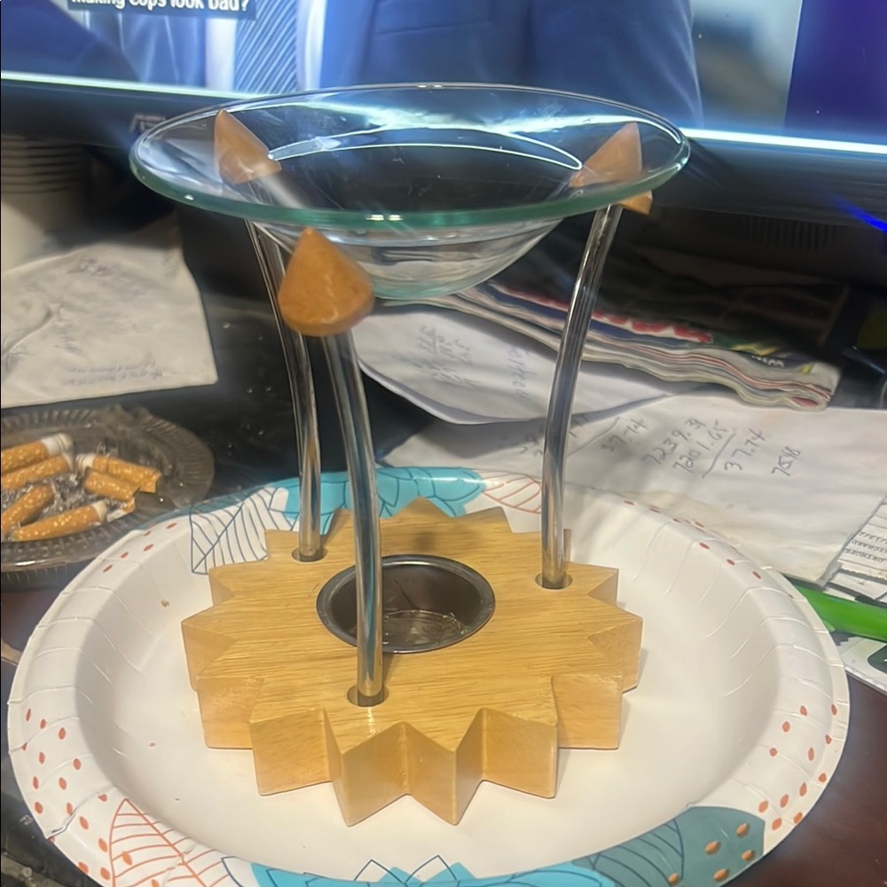 Modern Glass and Wood Dining Centerpiece